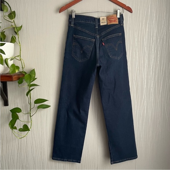 Levi’s Women's Ribcage Straight Ankle Jeans Dark Indigo Blue Distressed Size 25 - Picture 4 of 7